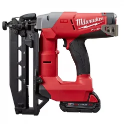 Nail Guns Milwaukee M18 FUEL 18-Volt Lithium-Ion Brushless 16-Gauge Cordless Straight Finish Nailer Kit W/One 2.0 Ah Battery, Charger & Bag