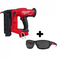 Nail Guns Milwaukee M18 FUEL 18-Volt 18-Gauge Lithium-Ion Brushless Cordless Gen II Brad Nailer And Tinted Performance Safety Glasses