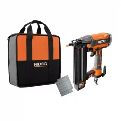 Nail Guns RIDGID 18-Gauge 2-1/8 In. Brad Nailer With CLEAN DRIVE Technology, Tool Bag, And Sample Nails