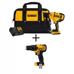 Nail Guns DEWALT 20-Volt MAX 16-Gauge Cordless Angled Nailer Kit With Bonus Bare 20-Volt MAX Cordless Compact Drill/Driver