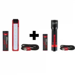 Handheld Flashlights Milwaukee 445 Lumens LED Rover Rechargeable Pocket Flood Light With 700 Lumens LED Rechargeable Aluminum Flashlight
