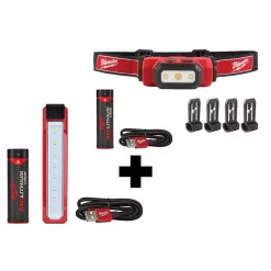 Handheld Flashlights Milwaukee 445 Lumens LED Rover Rechargeable Pocket Flood Light With 475 Lumens LED Rechargeable Hard Hat Headlamp