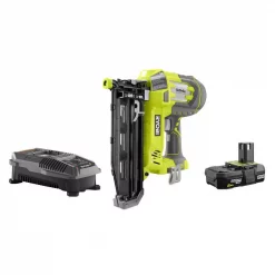Nail Guns RYOBI 18-Volt ONE+ AirStrike 16-Gauge Cordless Straight Finish Nailer Kit With ONE+ 2.0 Ah Lithium-Ion Battery And Charger