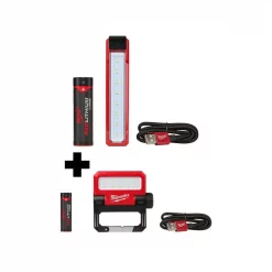 Handheld Spotlights Milwaukee 445 Lumens LED Rover Rechargeable Pocket Flood Light And 550 Lumens LED Rechargeable Pivoting Flood Light (2-Pack)