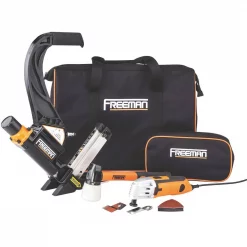Nail Guns Freeman Lightweight Pneumatic 2-in-1 Flooring Nailer And Stapler And Oscillating Multi-Function Power Tool Combo Kit With Bags