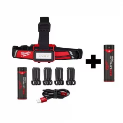 Headlamps Milwaukee 600 Lumens LED USB Rechargeable Low-Profile Hard Hat Headlamp W/ Extra REDLITHIUM USB Battery