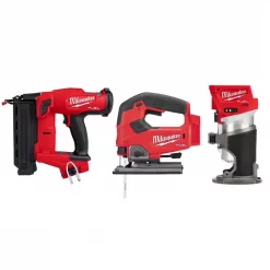 Nail Guns Milwaukee M18 FUEL 18-Volt Lithium-Ion Brushless Gen II 18-Gauge Cordless Brad Nailer/Jig SawithRouter Combo Kit (3-Tool)