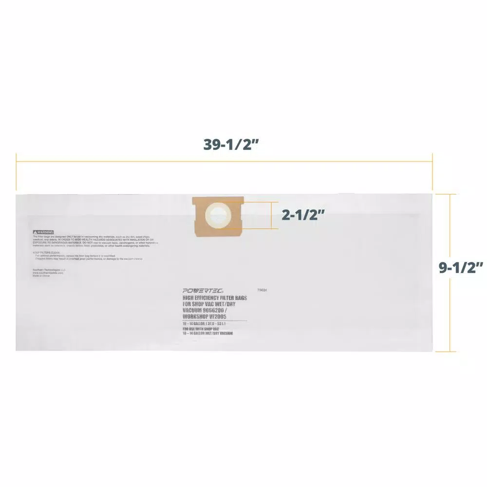 Wet & Dry Vacuum Accessories POWERTEC 10 Gal. – 14 Gal. High Efficiency Filter Bags (3-Pack) 4 Wet & Dry Vacuum Accessories POWERTEC 10 Gal. – 14 Gal. High Efficiency Filter Bags (3-Pack) - Image 4