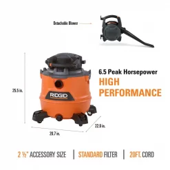 Wet & Dry Vacuums RIDGID 16 Gal. 6.5-Peak HP NXT Wet/Dry Shop Vacuum With Detachable Blower, Filter, 7 Ft. Hose, 20 Ft. Hose And Accessories -flashlights Shop unnamed file 2473