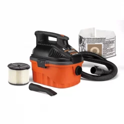 Wet & Dry Vacuums RIDGID 4 Gal. 5.0-Peak HP Portable Wet/Dry Shop Vacuum With Filter, Dust Bag, Locking Hose And Car Nozzle