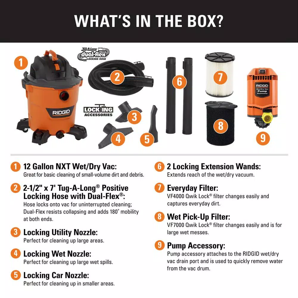 Wet & Dry Vacuums RIDGID 12 Gal. 5.0-Peak HP NXT Wet/Dry Shop Vacuum With Filter, Hose, Accessories, Pump Accessory And Wet Application Filter 2 Wet & Dry Vacuums RIDGID 12 Gal. 5.0-Peak HP NXT Wet/Dry Shop Vacuum With Filter, Hose, Accessories, Pump Accessory And Wet Application Filter - Image 2