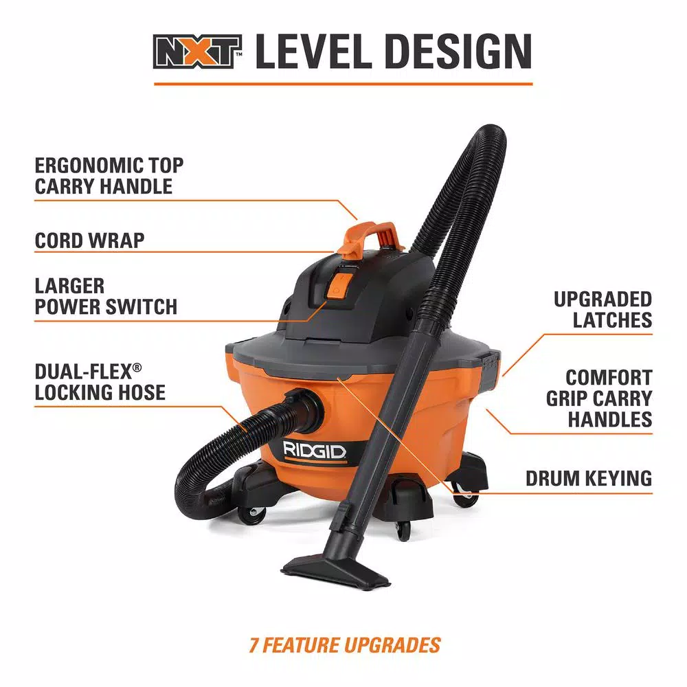 Wet & Dry Vacuums RIDGID 6 Gal. 3.5-Peak HP NXT Wet/Dry Shop Vacuum With Filter, Hose And Accessories 3 Wet & Dry Vacuums RIDGID 6 Gal. 3.5-Peak HP NXT Wet/Dry Shop Vacuum With Filter, Hose And Accessories - Image 3