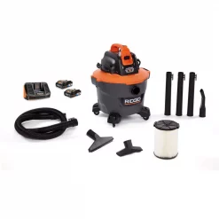 Wet & Dry Vacuums RIDGID 9 Gal. Cordless Wet/Dry Shop Vacuum With Two 18-Volt OCTANE 3.0 Ah Lithium-Ion Batteries And Charger