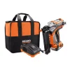 Nail Guns RIDGID 18-Volt Lithium-Ion Cordless Brushless HYPERDRIVE 18-Gauge 2-1/8 In. Brad Nailer, Battery, Charger, Belt Clip, Bag