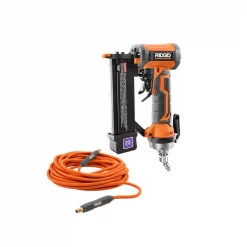 Nail Guns RIDGID 23-Gauge 1-3/8 In. Headless Pin Nailer With Dry-Fire Lockout With 1/4 In. 50 Ft. Lay Flat Air Hose