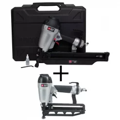 Nail Guns Porter-Cable Pneumatic 21-Degree Corded 3-1/2 In. Full Round Framing Nailer With Bonus Pneumatic 16-Gauge 2-1/2 In. Finish Nailer Kit