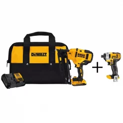 Nail Guns DEWALT 20-Volt MAX 16-Gauge Cordless Angled Nailer Kit With Bonus Bare 20-Volt MAX 1/4 In. Cordless Impact Driver
