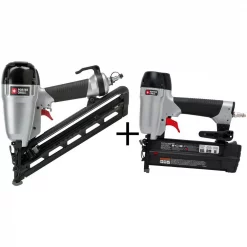 Nail Guns Porter-Cable 15-Gauge Pneumatic 2-1/2 In. Angled Finish Nailer Kit With Bonus 18-Gauge Brad Nailer Kit