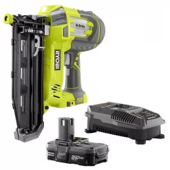 Nail Guns RYOBI 18-Volt ONE+ Lithium-Ion Cordless AirStrike 16-Gauge 2-1/2 In Straight Finish Nailer Kit With 1.3 Ah Battery And Charger