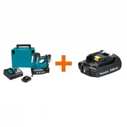 Nail Guns Makita 2-1/2 In. 18-Volt 16-Gauge LXT Cordless Straight Finish Nailer Kit (2.0 Ah) With Bonus 18-Volt LXT Battery Pack 2.0Ah