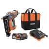 Nail Guns RIDGID 18-Volt Cordless Brushless HYPERDRIVE 16-Gauge 2-1/2 In Straight Finish Nailer, 2 Ah Battery, Charger, Belt Clip And Bag