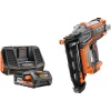 Nail Guns RIDGID 18-Volt Cordless Brushless HYPERDRIVE 16-Gauge 2-1/2 In Straight Nailer, 2 Ah Battery, Charger, Nails, Belt Clip And Bag